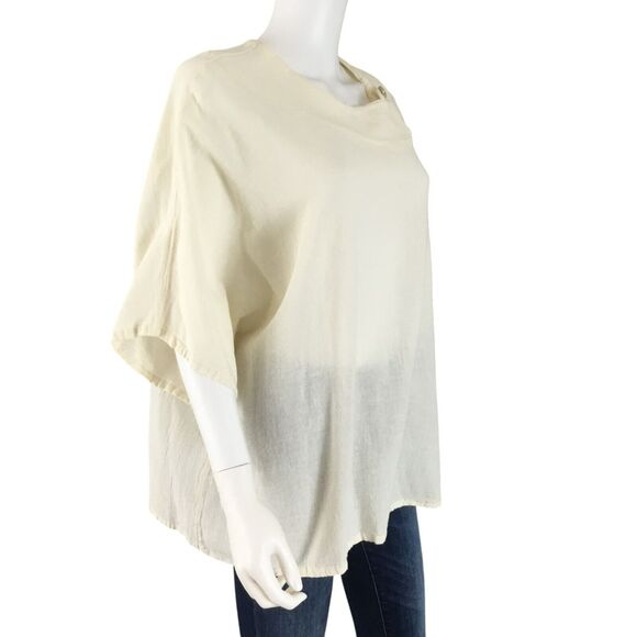 Oh My Gauze! Blouse Top Cream One Size Full Figure Patch Pocket Pearl Button - Picture 11 of 16